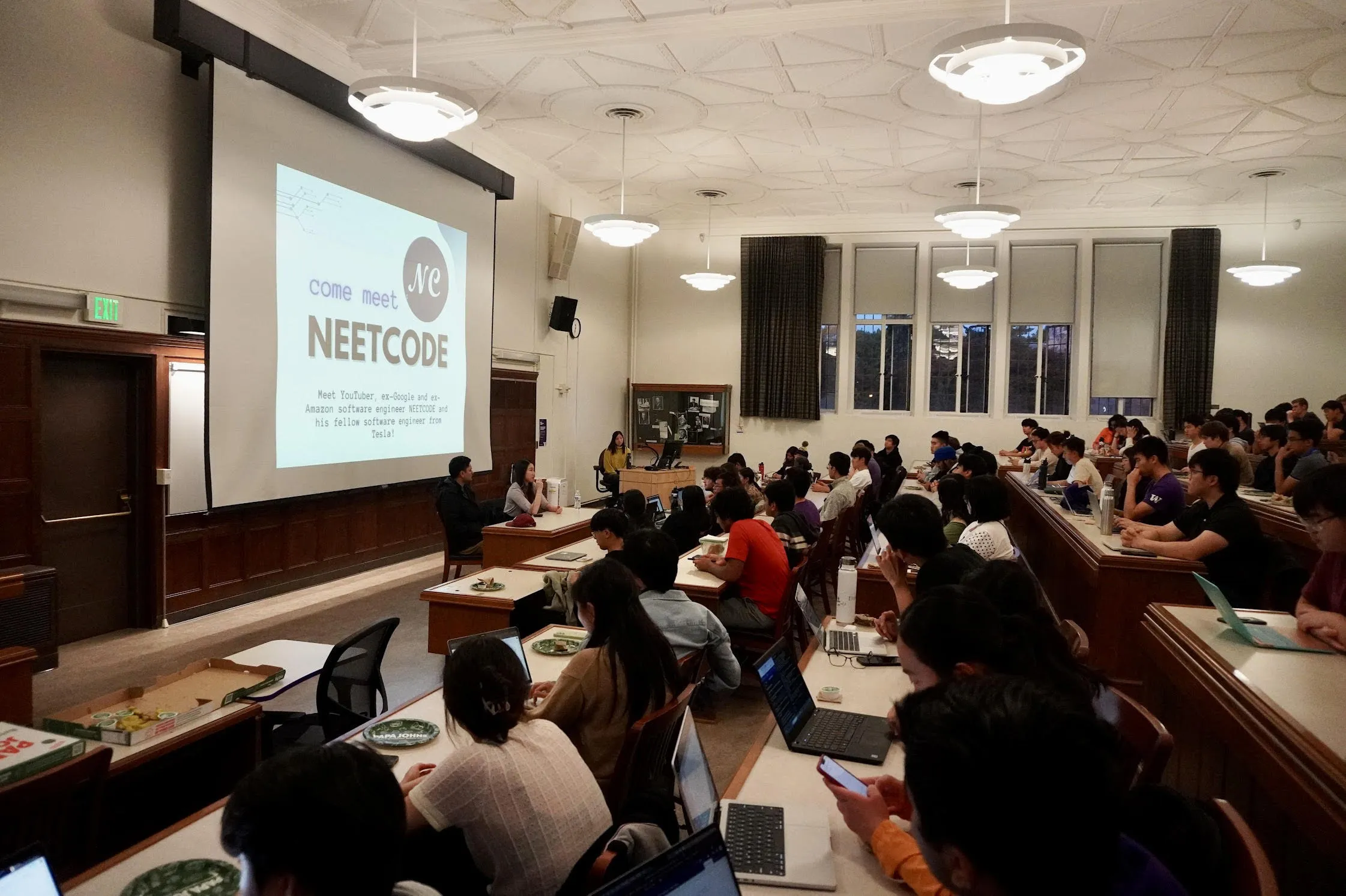 A packed SWECC general meeting in a lecture hall